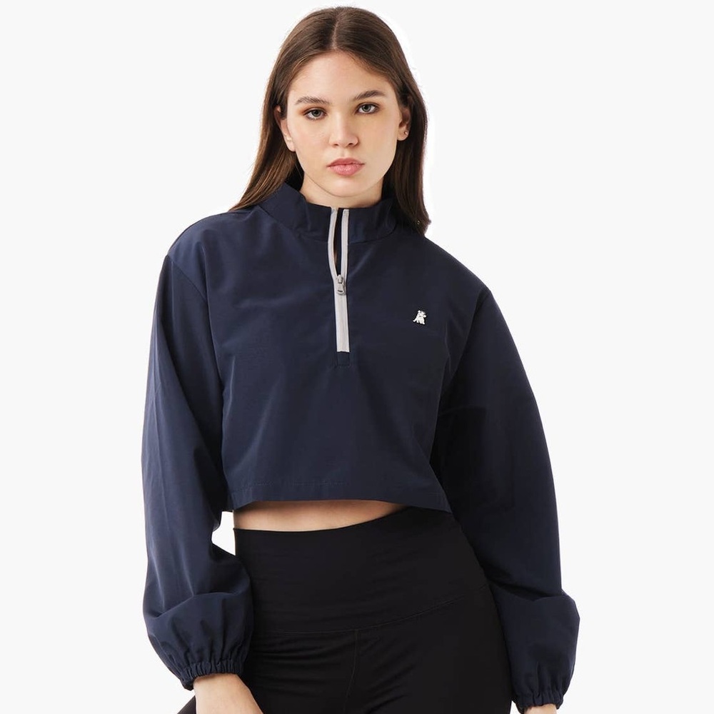 NWT JAMES BARK Half Zip Crop Navy Blue Sport Jacket